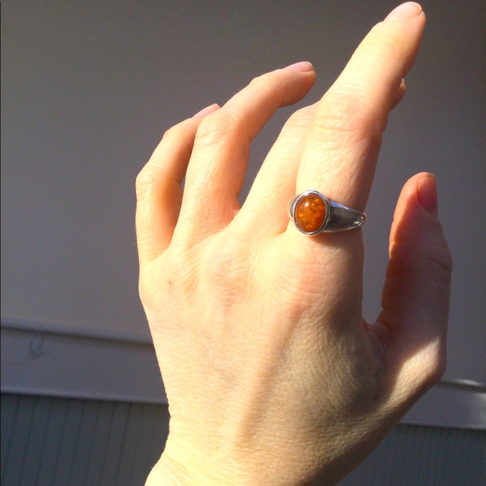 Sterling silver and amber ring.